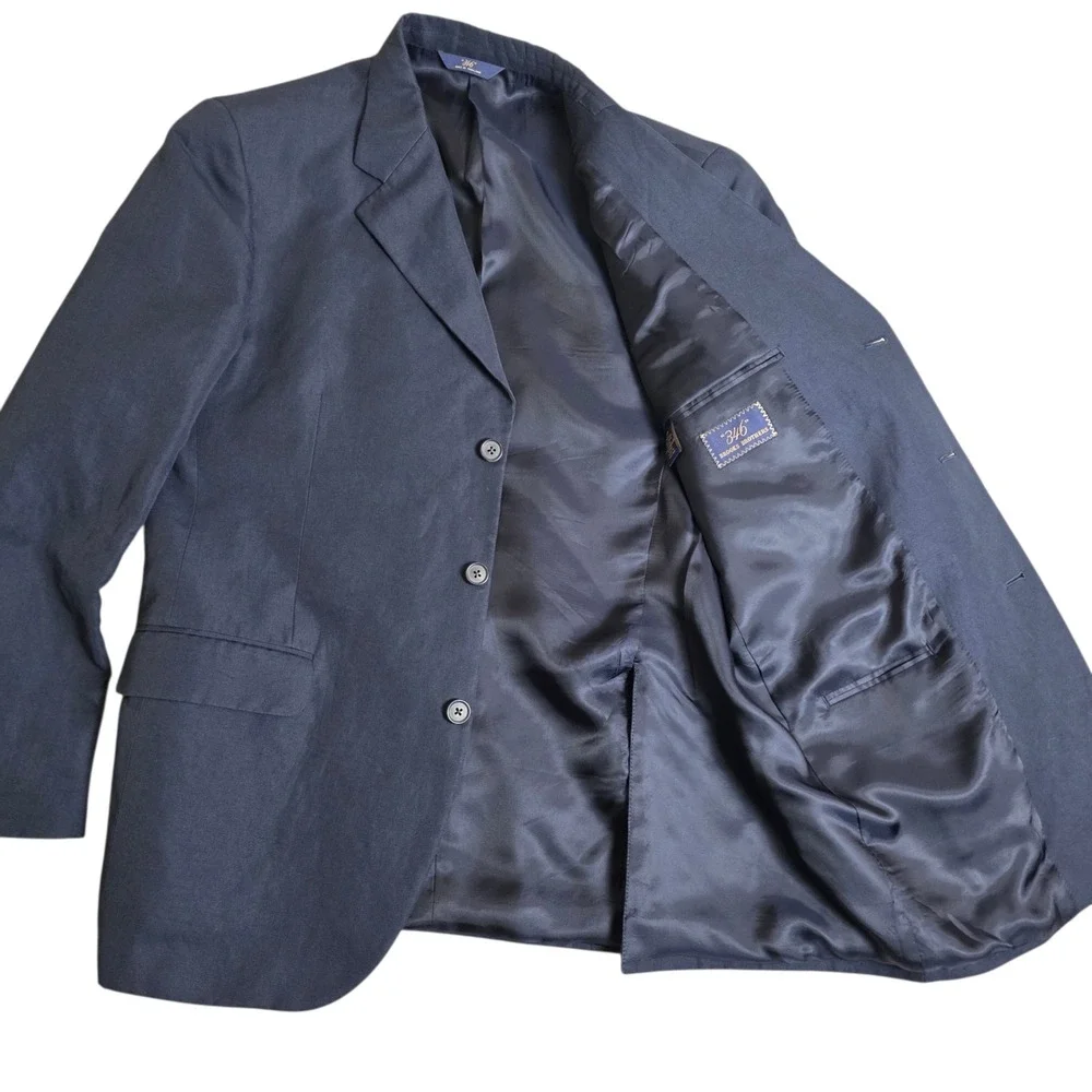 Brooks Brothers Sport‎ Coat Mens 43R Navy Blue Cotton Linen 3 Button Lightweight